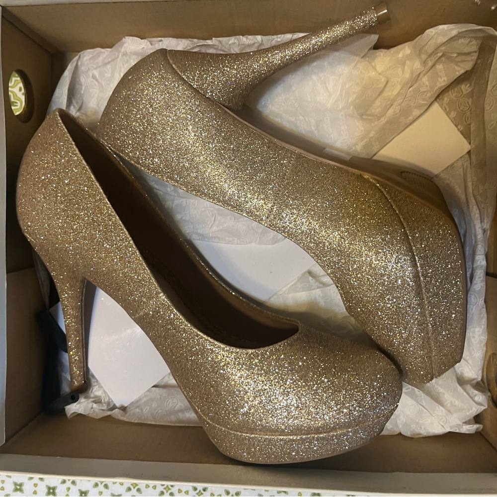 Gold Glitter Platform Heels